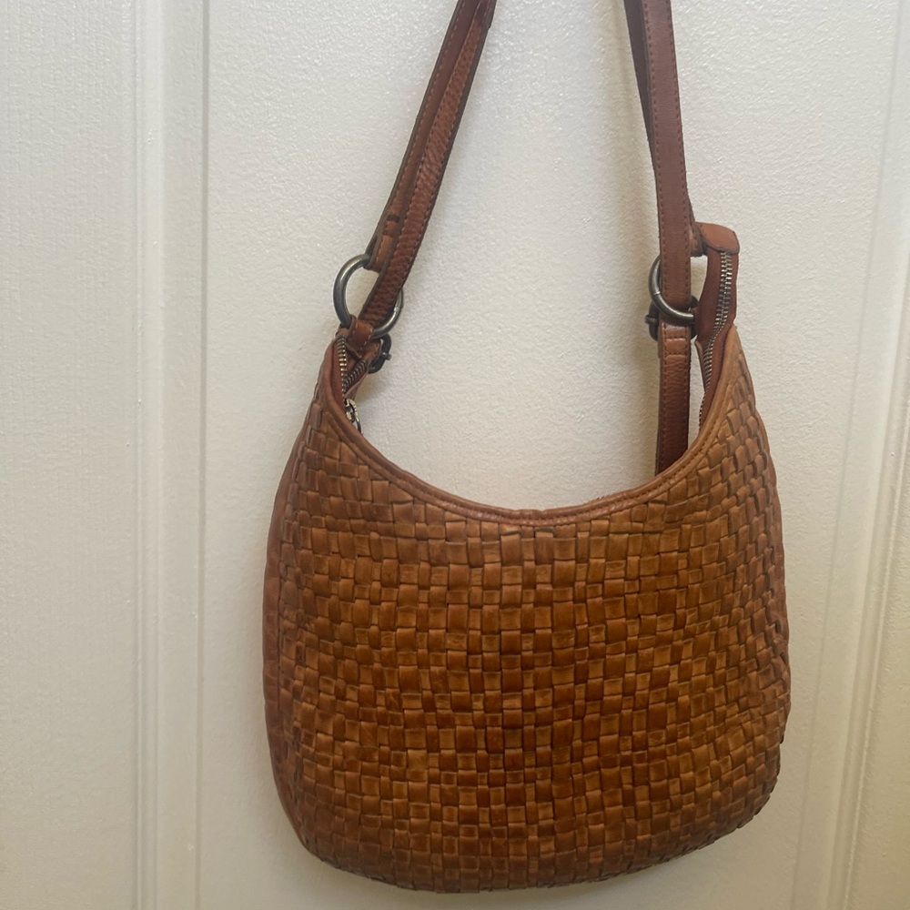 Elegant Brown Woven Leather Backpack